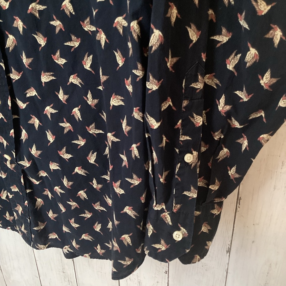 Daniel Cremieux Navy Buttondown Shirt Cotton Mallard Bird Print Large - Picture 4 of 6